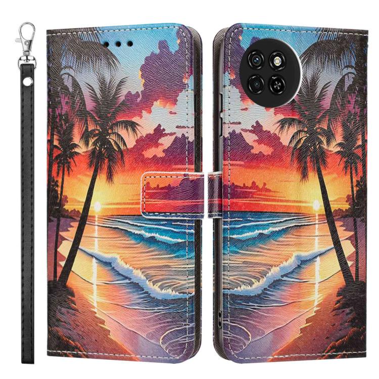 For itel S23 Painted Pattern Vegan Leather Phone Case with Strap