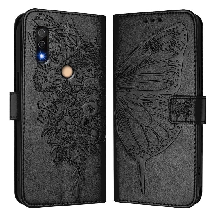 For Fujitsu Arrows We3 Embossed Butterfly Leather Phone Case