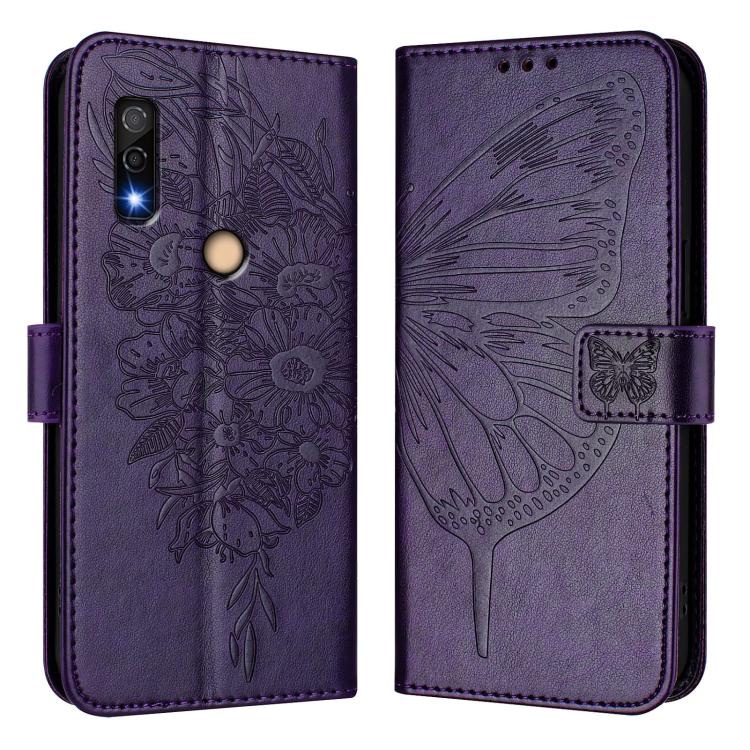 For Fujitsu Arrows We3 Embossed Butterfly Leather Phone Case