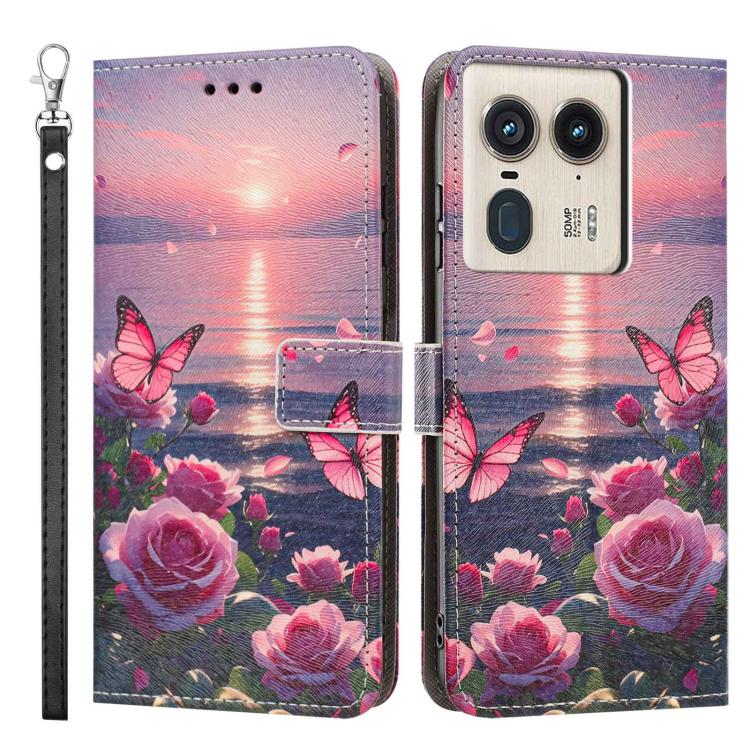 For Motorola Edge 50 Ultra Painted Pattern Vegan Leather Phone Case with Strap