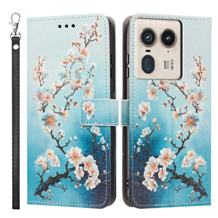 For Motorola Edge 50 Ultra Painted Pattern Vegan Leather Phone Case with Strap