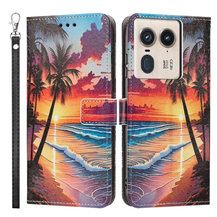 For Motorola Edge 50 Ultra Painted Pattern Vegan Leather Phone Case with Strap