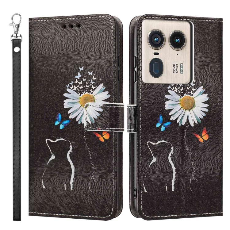 For Motorola Edge 50 Ultra Painted Pattern Vegan Leather Phone Case with Strap