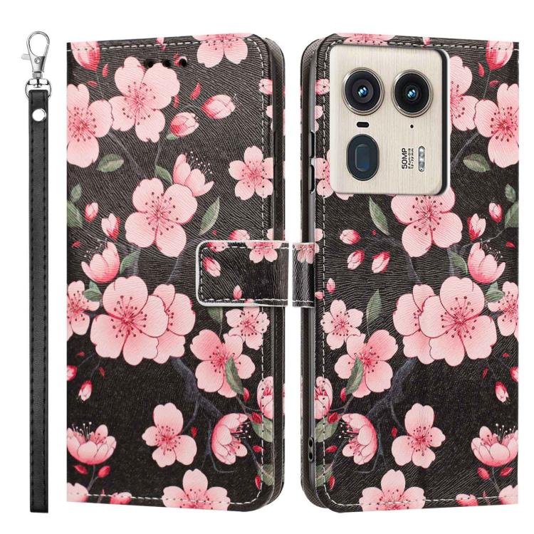 For Motorola Edge 50 Ultra Painted Pattern Vegan Leather Phone Case with Strap