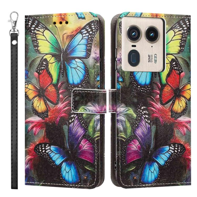 For Motorola Edge 50 Ultra Painted Pattern Vegan Leather Phone Case with Strap