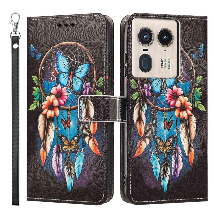 For Motorola Edge 50 Ultra Painted Pattern Vegan Leather Phone Case with Strap