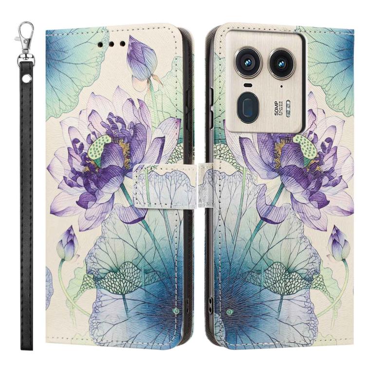 For Motorola Edge 50 Ultra Painted Pattern Vegan Leather Phone Case with Strap