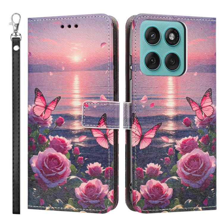 For Motorola Edge 60 Fusion Painted Pattern Vegan Leather Phone Case with Strap