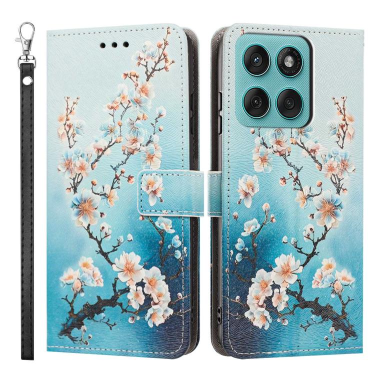 For Motorola Edge 60 Fusion Painted Pattern Vegan Leather Phone Case with Strap