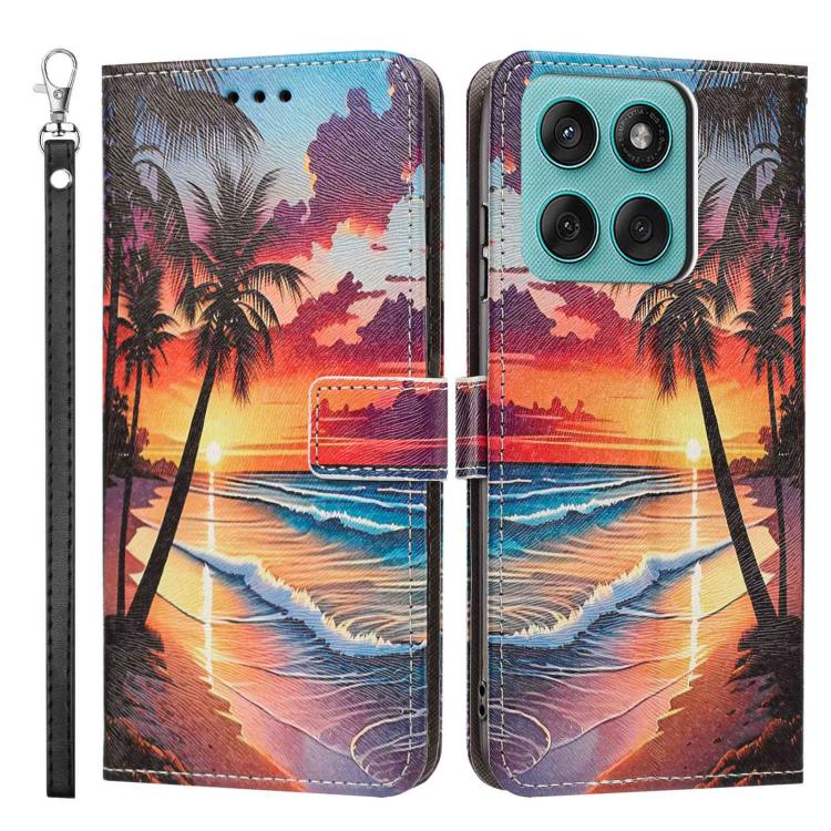 For Motorola Edge 60 Fusion Painted Pattern Vegan Leather Phone Case with Strap