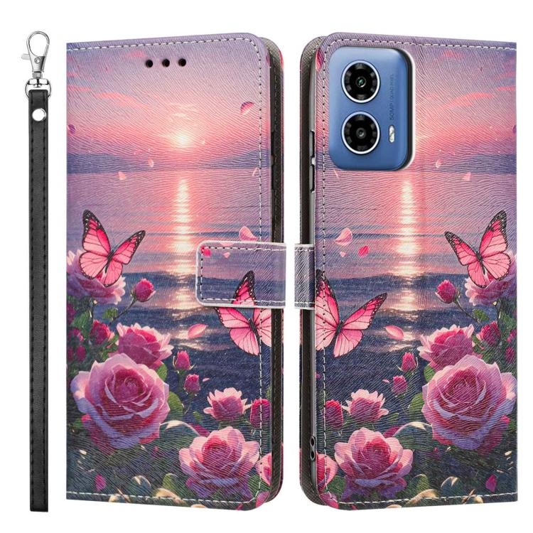For Motorola Edge 2024 Painted Pattern Vegan Leather Phone Case with Strap