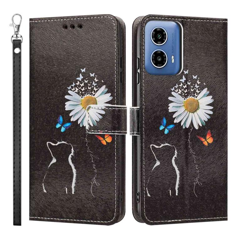 For Motorola Edge 2024 Painted Pattern Vegan Leather Phone Case with Strap