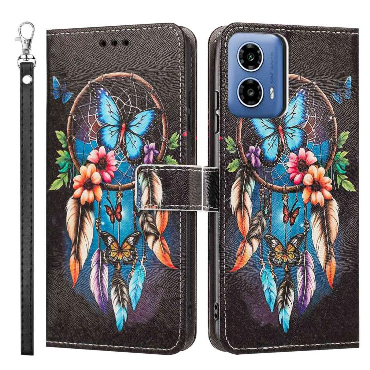 For Motorola Edge 2024 Painted Pattern Vegan Leather Phone Case with Strap