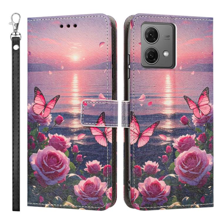 For Motorola Edge 40 Neo Painted Pattern Vegan Leather Phone Case with Strap