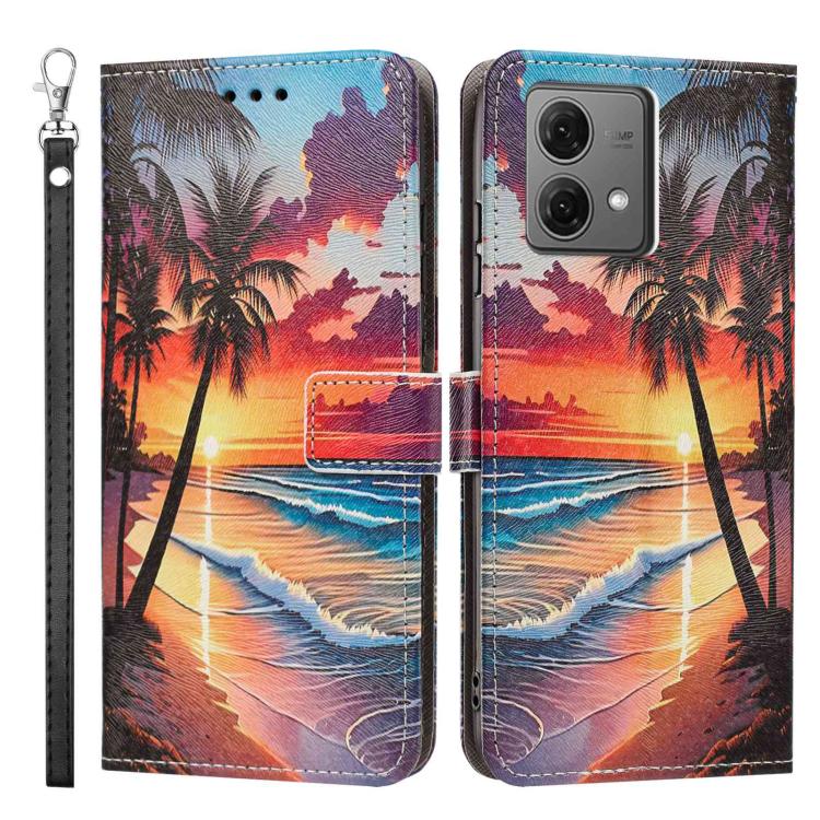 For Motorola Edge 40 Neo Painted Pattern Vegan Leather Phone Case with Strap