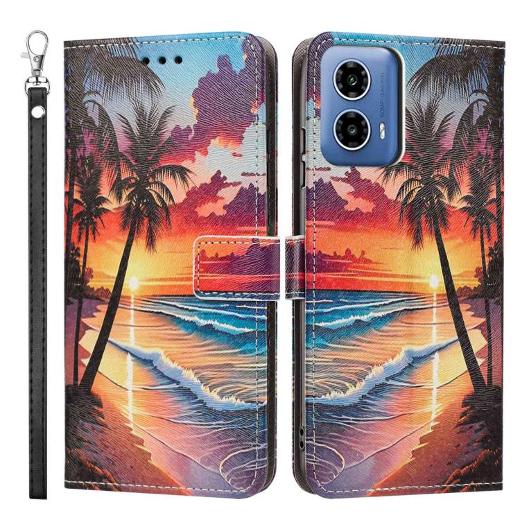 For Motorola Moto G 5G 2024 Painted Pattern Vegan Leather Phone Case with Strap