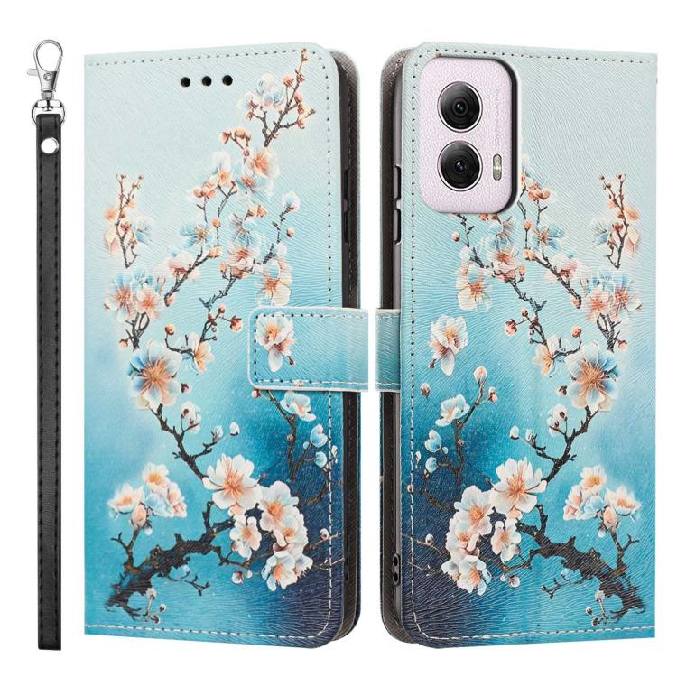 For Motorola Moto G Power 5G 2024 Painted Pattern Vegan Leather Phone Case with Strap