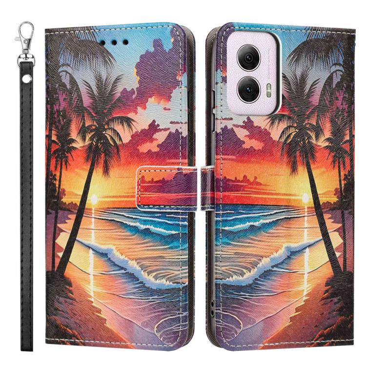 For Motorola Moto G Power 5G 2024 Painted Pattern Vegan Leather Phone Case with Strap