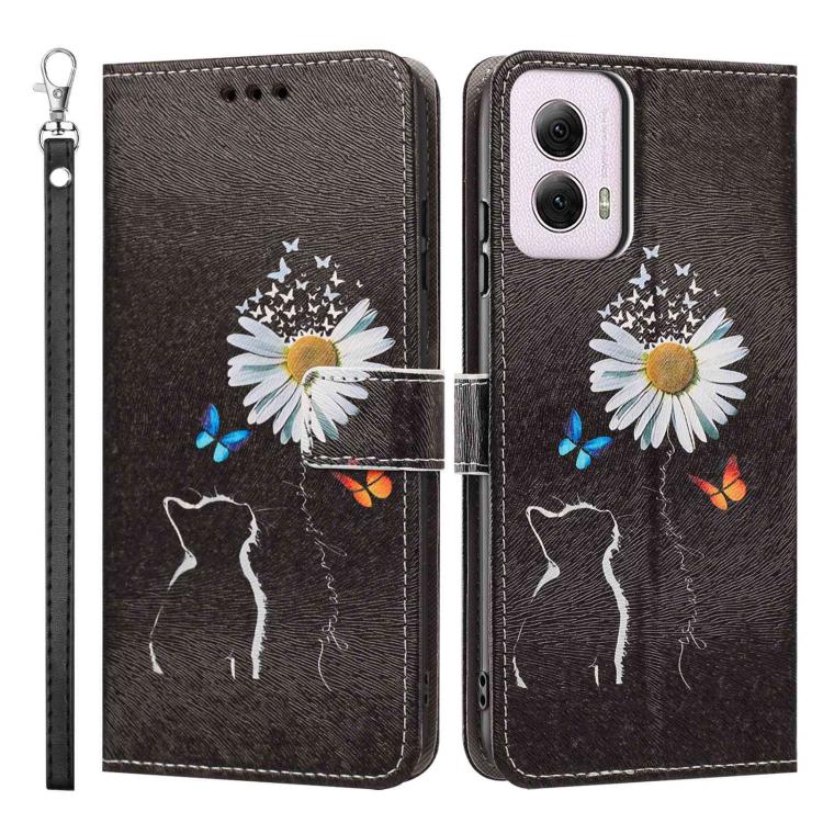 For Motorola Moto G Power 5G 2024 Painted Pattern Vegan Leather Phone Case with Strap