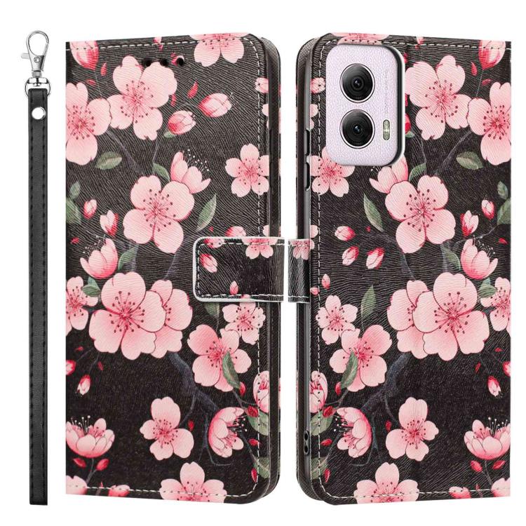 For Motorola Moto G Power 5G 2024 Painted Pattern Vegan Leather Phone Case with Strap