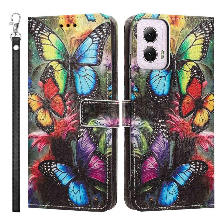 For Motorola Moto G Power 5G 2024 Painted Pattern Vegan Leather Phone Case with Strap