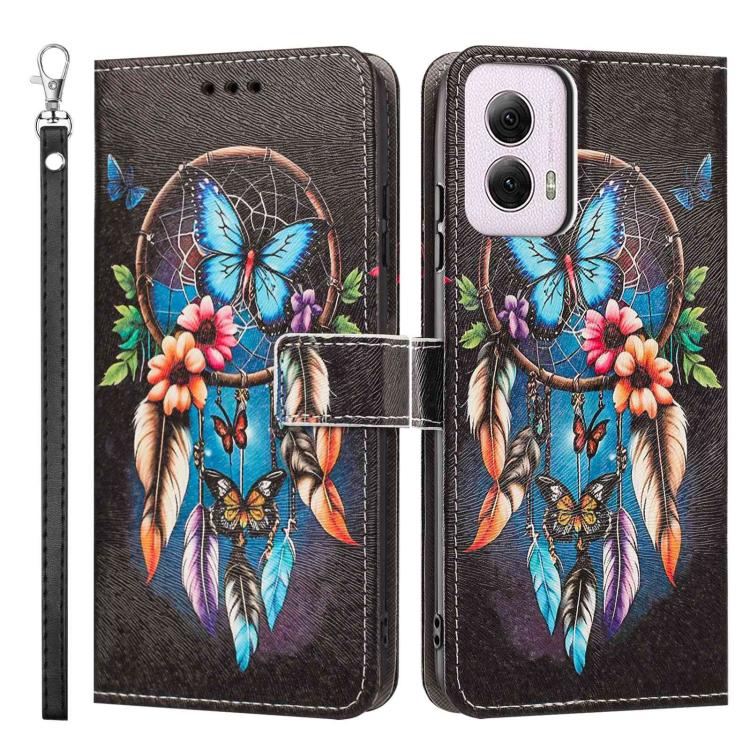 For Motorola Moto G Power 5G 2024 Painted Pattern Vegan Leather Phone Case with Strap