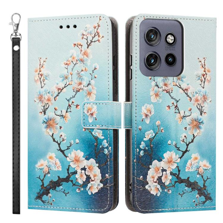 For Motorola Moto G Power 2025 Painted Pattern Vegan Leather Phone Case with Strap
