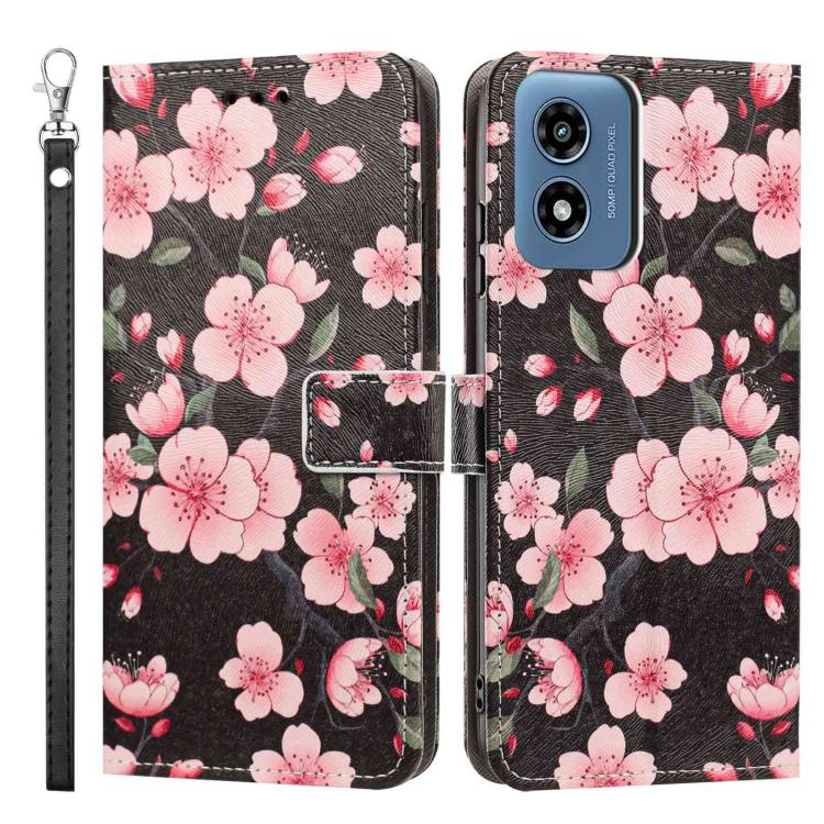 For Motorola Moto G04 Painted Pattern Vegan Leather Phone Case with Strap