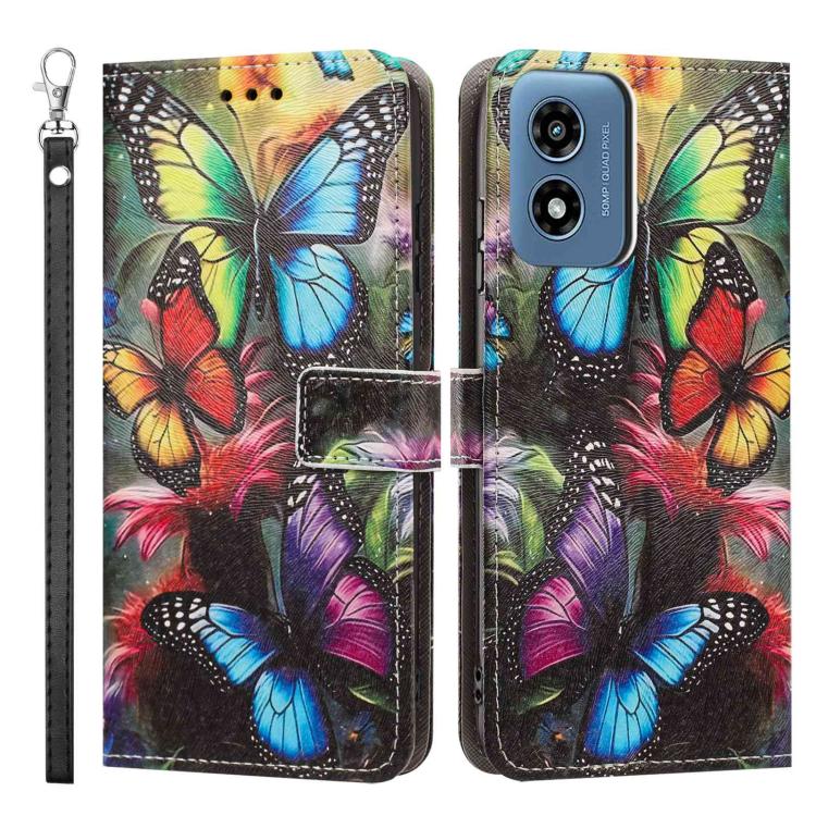 For Motorola Moto G04 Painted Pattern Vegan Leather Phone Case with Strap