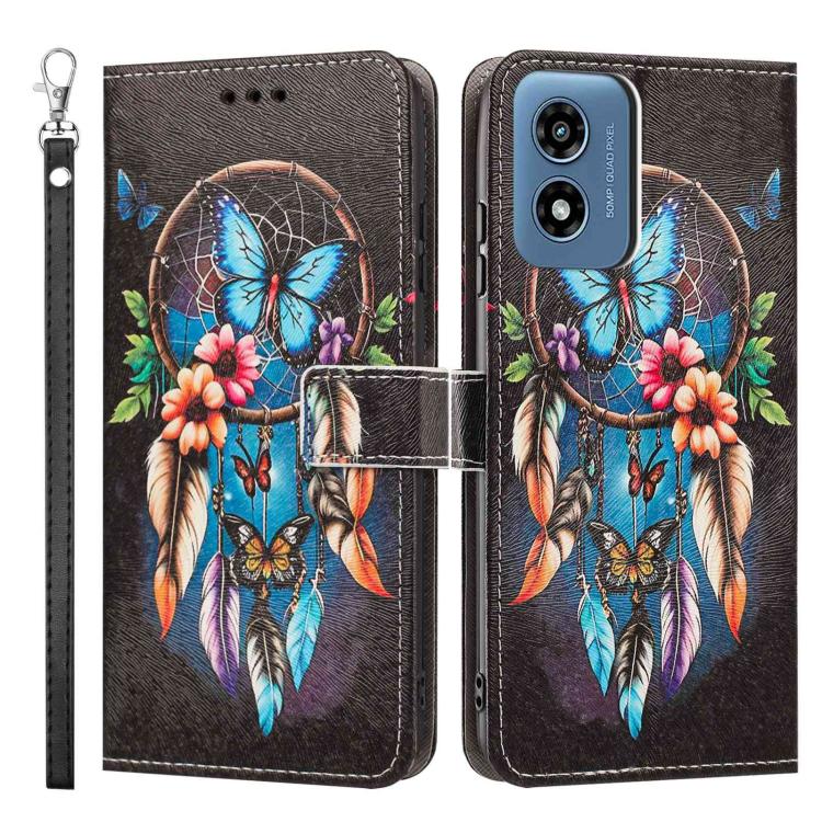 For Motorola Moto G04 Painted Pattern Vegan Leather Phone Case with Strap