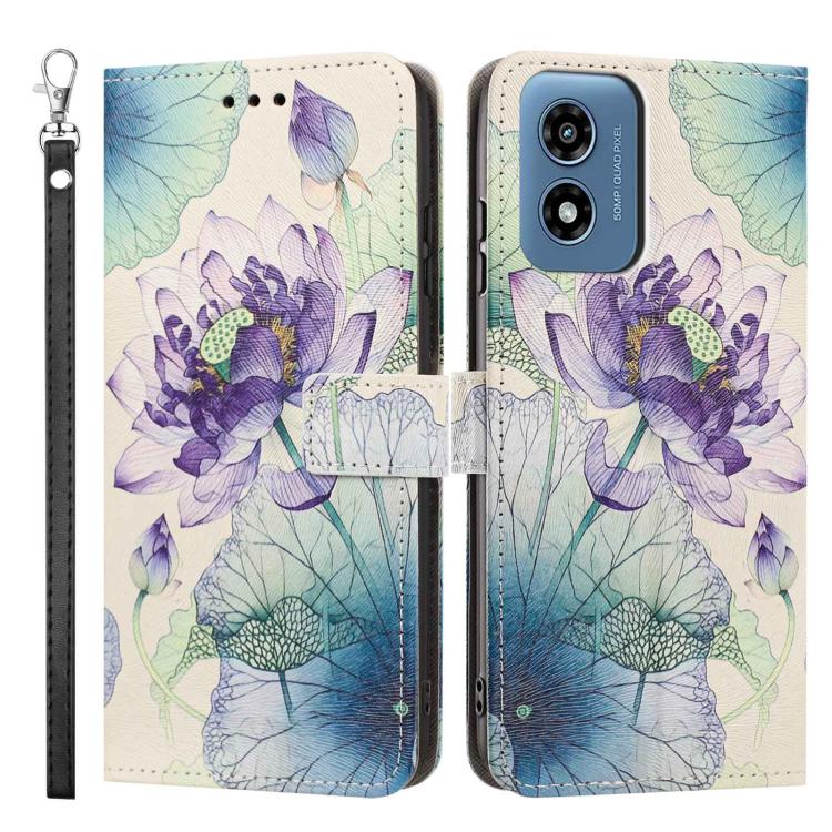 For Motorola Moto G04 Painted Pattern Vegan Leather Phone Case with Strap