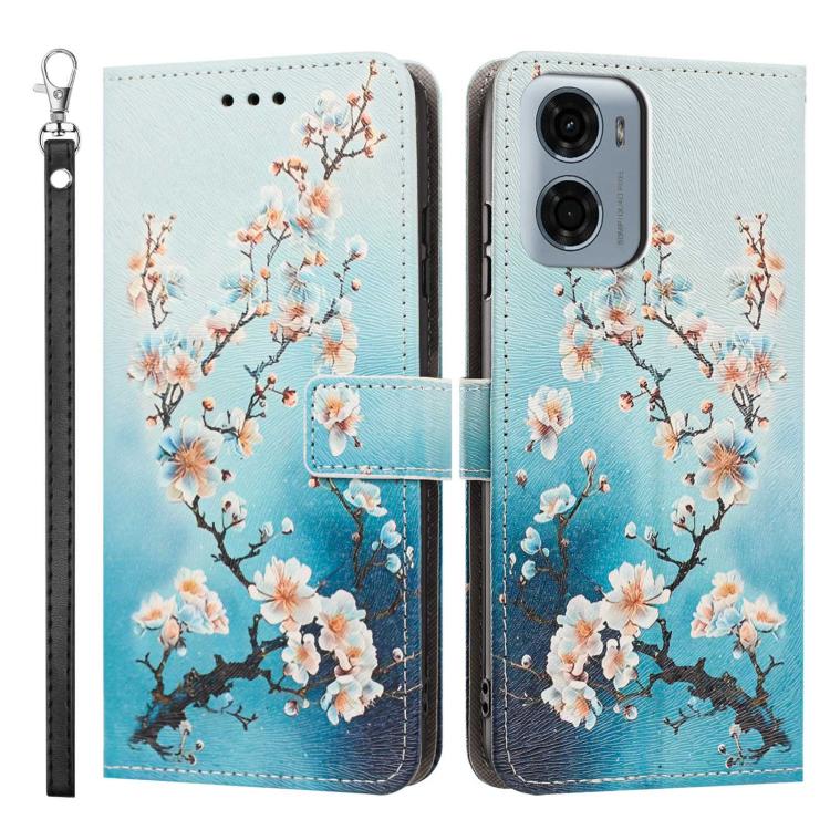 For Motorola Moto G05 / E15 Painted Pattern Vegan Leather Phone Case with Strap