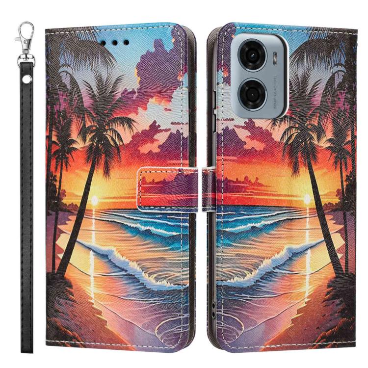 For Motorola Moto G05 / E15 Painted Pattern Vegan Leather Phone Case with Strap