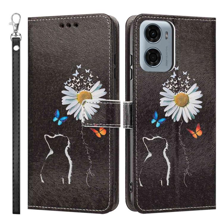 For Motorola Moto G05 / E15 Painted Pattern Vegan Leather Phone Case with Strap