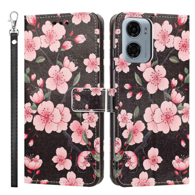For Motorola Moto G05 / E15 Painted Pattern Vegan Leather Phone Case with Strap
