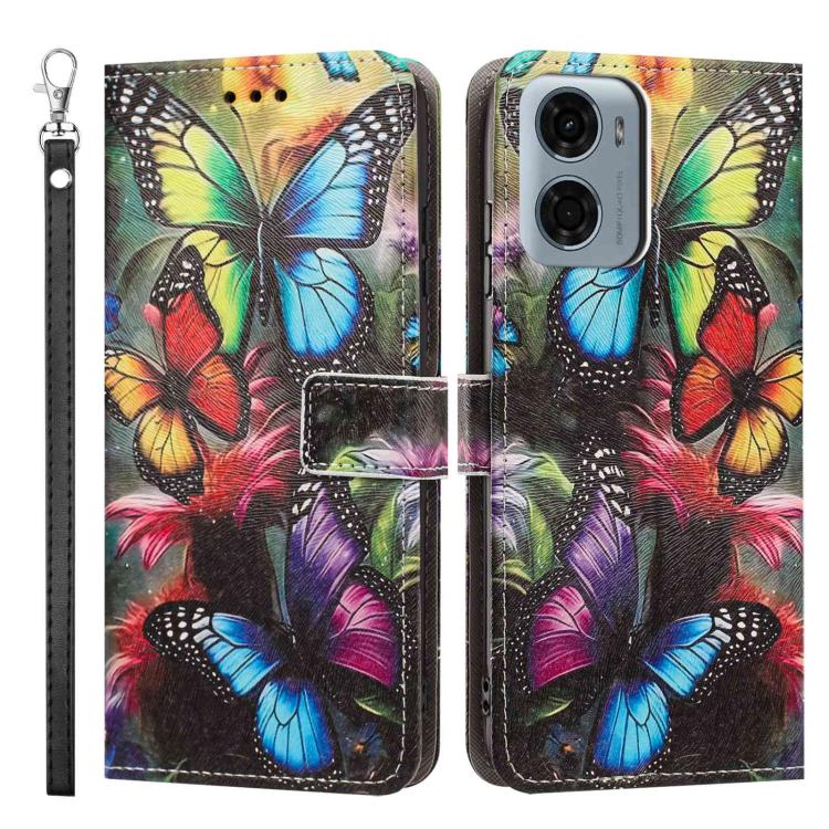 For Motorola Moto G05 / E15 Painted Pattern Vegan Leather Phone Case with Strap
