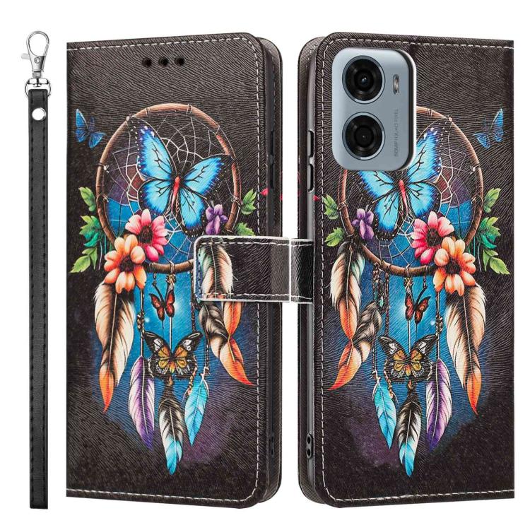 For Motorola Moto G05 / E15 Painted Pattern Vegan Leather Phone Case with Strap