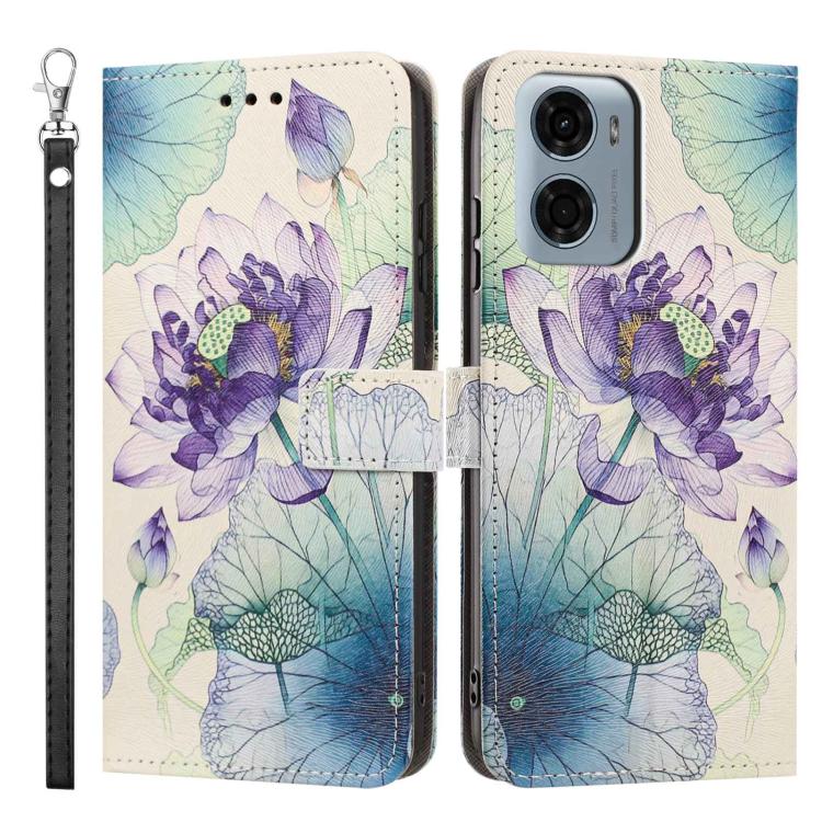 For Motorola Moto G05 / E15 Painted Pattern Vegan Leather Phone Case with Strap