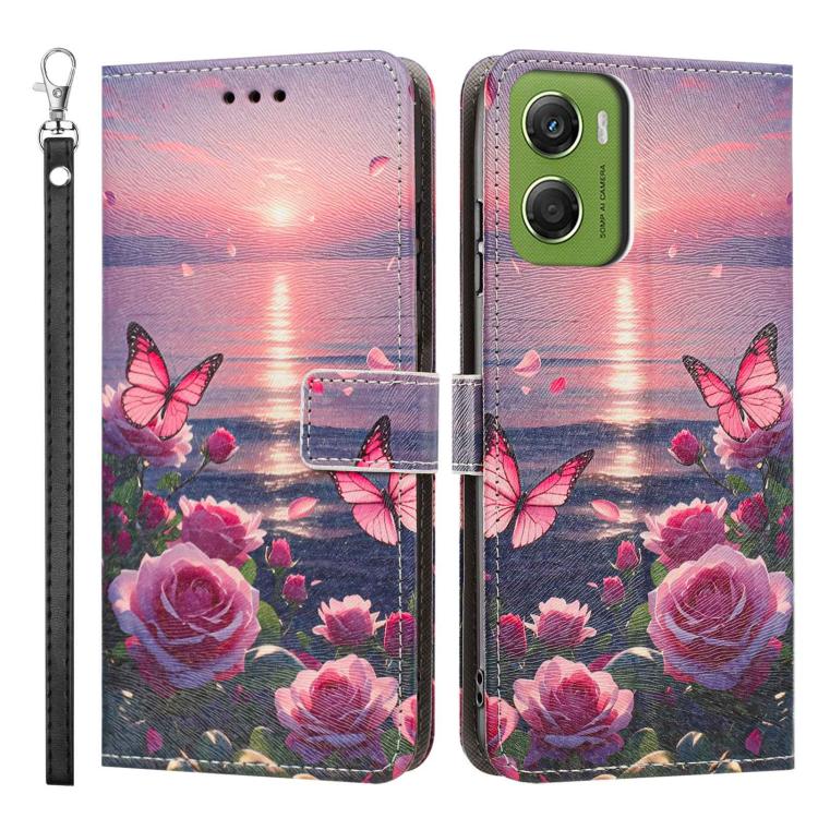 For Motorola Moto G06 4G/G06 Power 4G Painted Pattern Vegan Leather Phone Case with Strap