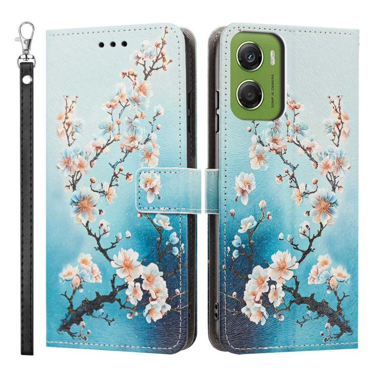 For Motorola Moto G06 4G/G06 Power 4G Painted Pattern Vegan Leather Phone Case with Strap
