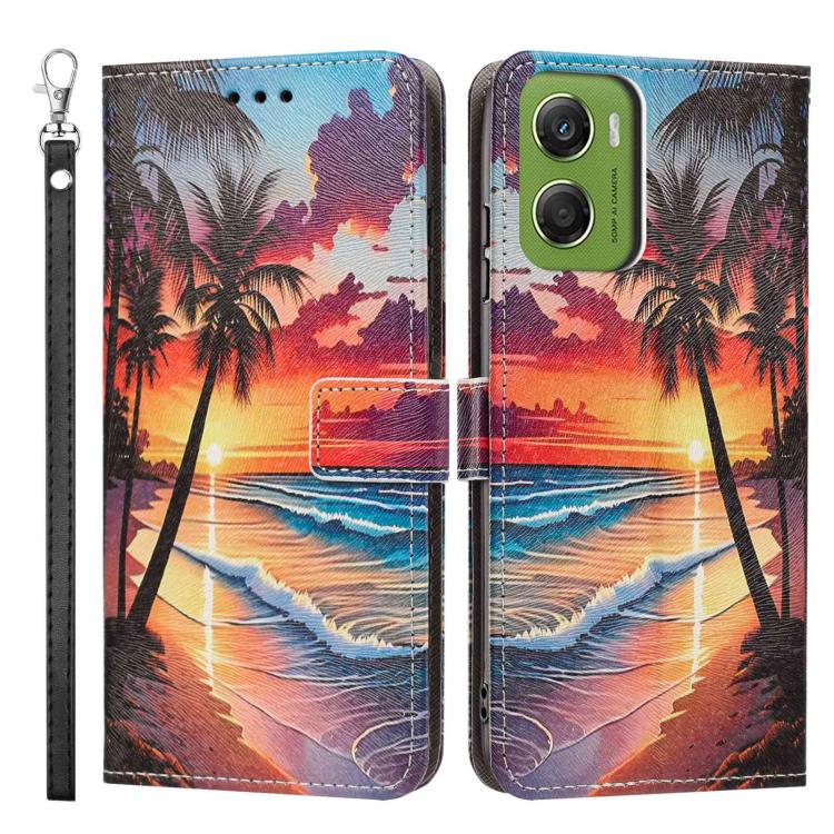 For Motorola Moto G06 4G/G06 Power 4G Painted Pattern Vegan Leather Phone Case with Strap