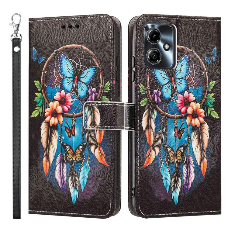 For Motorola Moto G14 Painted Pattern Vegan Leather Phone Case with Strap