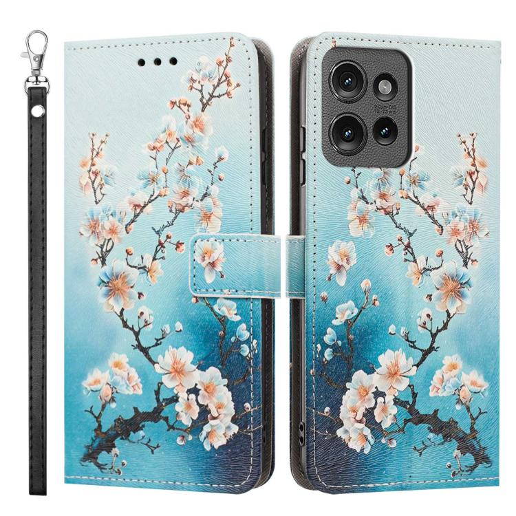 For Motorola Moto G17 4G Painted Pattern Vegan Leather Phone Case with Strap