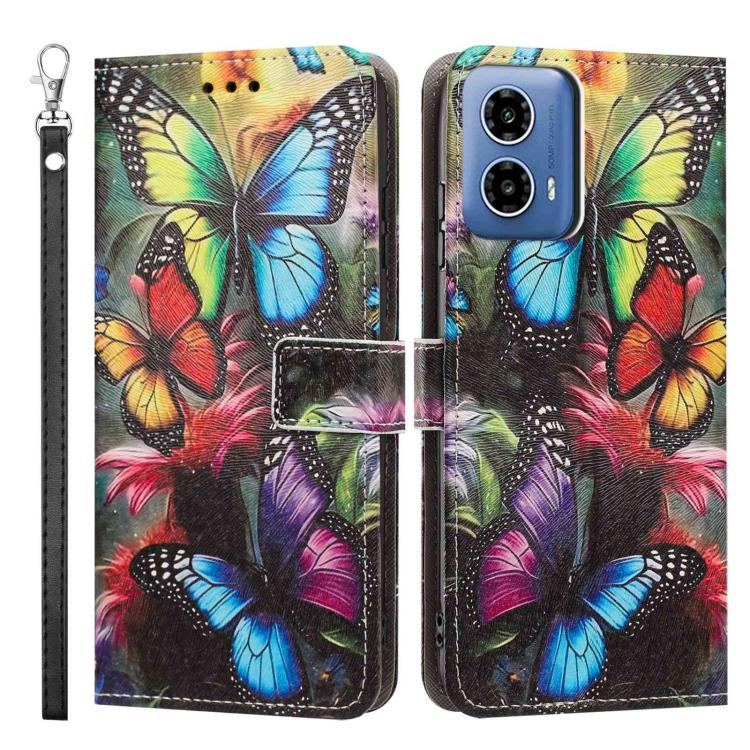 For Motorola Moto G34 Painted Pattern Vegan Leather Phone Case with Strap