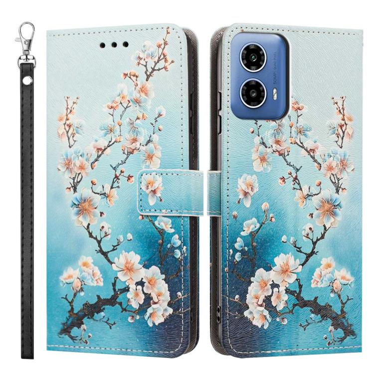 For Motorola Moto G35 Painted Pattern Vegan Leather Phone Case with Strap