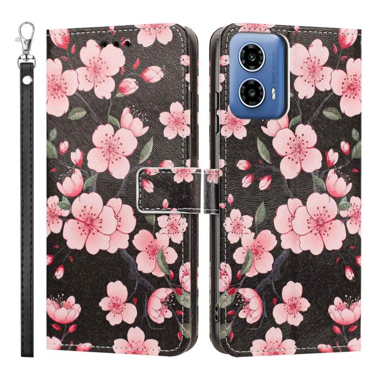For Motorola Moto G35 Painted Pattern Vegan Leather Phone Case with Strap
