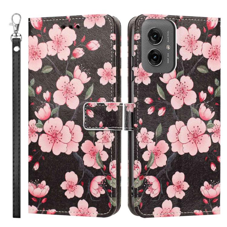 For Motorola Moto G55 Painted Pattern Vegan Leather Phone Case with Strap