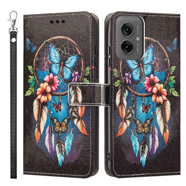 For Motorola Moto G55 Painted Pattern Vegan Leather Phone Case with Strap