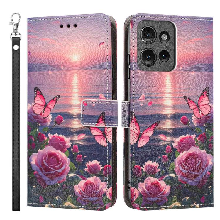 For Motorola Moto G56 5G Painted Pattern Vegan Leather Phone Case with Strap