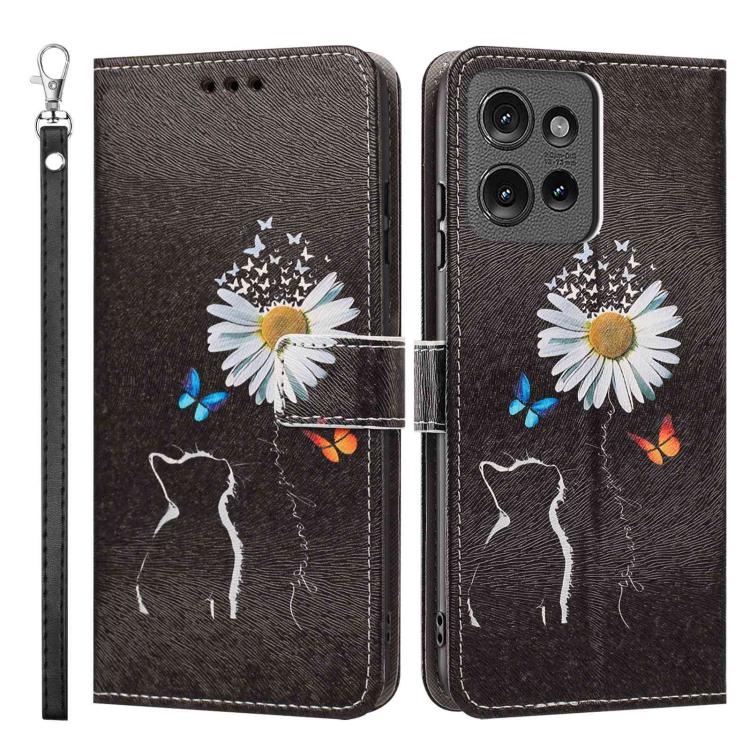 For Motorola Moto G56 5G Painted Pattern Vegan Leather Phone Case with Strap